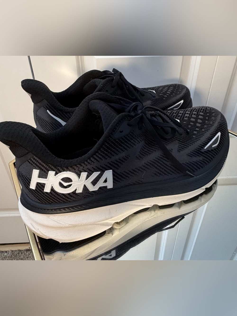 Hoka Men's Black and White Cushioning Running Shoes